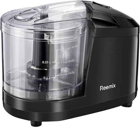 Reemix 1.5-Cup Electric Food Chopper, 100W Mini Food Processor Meat Grinder | One-Touch, Mix, Chop, Mince and Blend Vegetables, Fruits, Nuts, Meats, Stainless Steel Blade (Black)