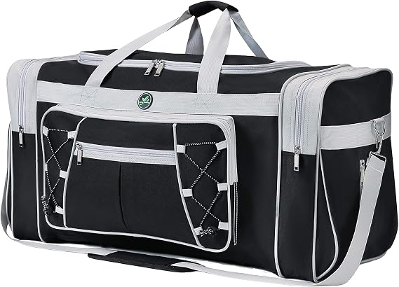 Travel Duffle Bags for Men Weekender Over Night Carry On Bag Lightweight Extra Large Oxford Duffel Gym Sturdy Luggage Water-Proof for Men & Women 26" (Blue Gold), Red Gold, XL (Black & White)