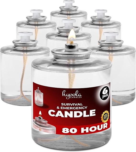 Hyoola 80 Hour Liquid Paraffin Long Burning Candles - 6 Pack - Survival and Emergency Candles