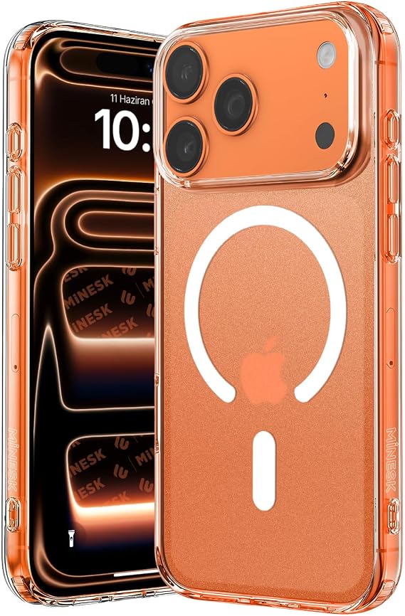 Minesk iPhone 17 Pro ile Uyumlu SuperMatt Serisi Arkası Parmak izi Tutmayan Sert Mat Polikarbonat Kenarları Tpu Silikon Metal Tuşlu Premium Şeffaf Kılıf Kapak (Manyetik, 17 Pro)