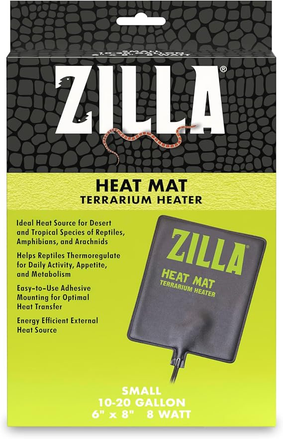 Zilla Heat Mat, Terrarium Heater for Reptiles, Snakes (Ball Pythons, Corn Snakes), Leopard Geckos, Tortoises, Amphibians and Arachnids, Small, Fits 10-20 Gallon, 8 Watt | Terrarium Heater for Reptiles, Snakes (Ball Pythons, Corn Snakes), Leopard Geckos, Tortoises, Amphibians and Arachnids