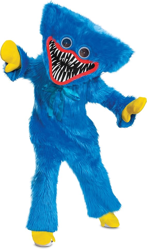 Huggy Wuggy Costume, Official Poppy Playtime Deluxe Kids Costume with Headpiece
