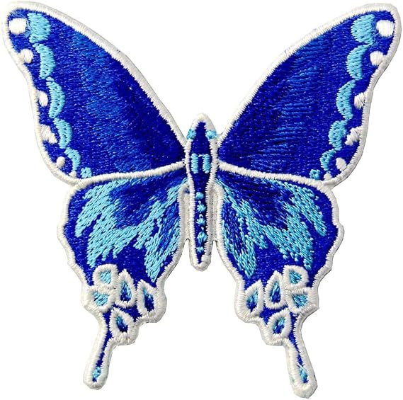 Butterfly Embroidered Badge Iron On Sew On Patch, Blue