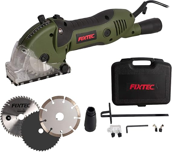 Mini Circular Saw, Compact Electric Circular Saw with 3 Saw Blades 4A Pure Copper Motor, 3-3/84000RPM, Scale Ruler, Ideal for Wood, Soft Metal, Tile and Plastic Cuts