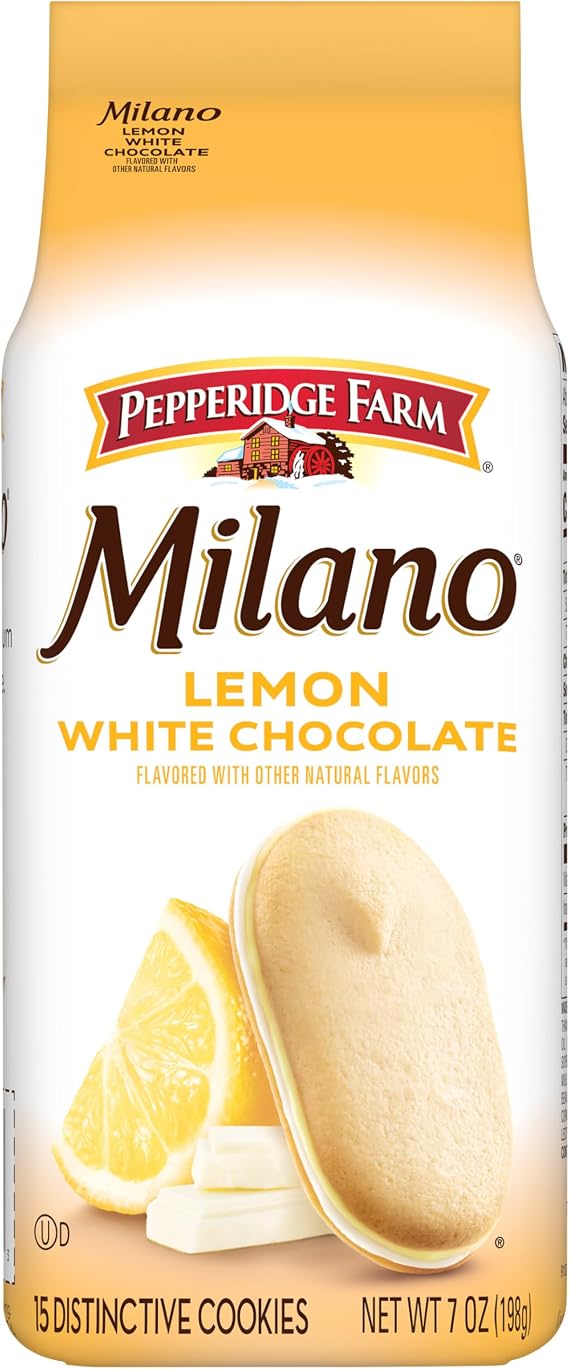 Pepperidge Farm Milano White Chocolate Lemon Flavoured Biscuits 200ml Bag