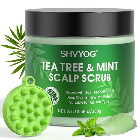 Tea Tree Scrub Hair Scrub with Mint Cleansing and Nourishing Scalp Oil Regulating Tea Tree Shampoo Prevention of Hair Loss Scalp Scrub with Scalp Massager 300 g / 10.58 oz