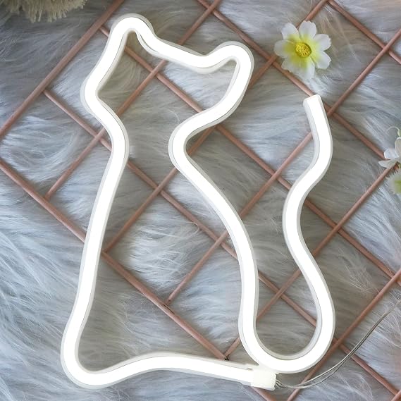LED Cat Neon Signs Lights Wall Decor,Battery or USB Operated for Room,Wall Decor Table LED Neon Light Sign,Decorative for Bar,Christmas,Home Party, Wedding Birthday Kids or Girls Room(Cool White Cat)