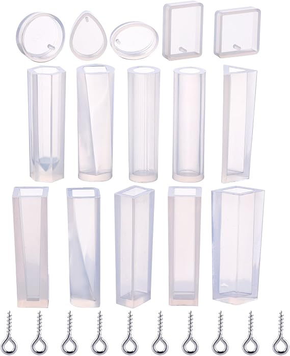 TecUnite 15 Pieces Resin Molds Silicone Pendant Mould for Jewellery DIY and 100 Pieces Eye Screw