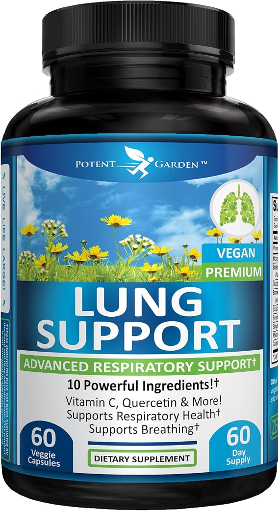 Potent Garden Lung Support Supplement with Vitamin C, Quercetin & Herbal Blend Respiratory Wellness Formula for Breathing Support & Lung Health Vegan Capsules, 60 Count (60 Day Supply)