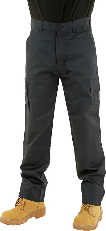 MIG Mens Cargo Work Combat Trousers with Knee Pad Pockets, Sizes 30-42 | Six-pocket combat cargo work trousers with knee pad pockets for practical storage, available in sizes 30-42