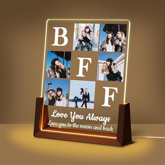 Custom Acrylic Plaque With Photo Name, Best Friend Light Up Picture Frame | Best Friend Christmas Birthday Gifts For Women, Customized BFF Photo Frame, Long Distance Friendship Gifts For Bestie Sister