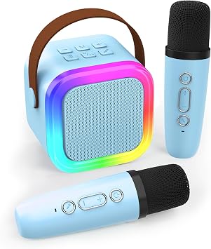 Mini Karaoke Machine for Kids Adults, Portable Bluetooth Speaker with 2 Wireless Microphones,Toys Birthday Gifts for Girls Ages 4, 5, 6, 7, 8,9,10,11,12+ Family Home Party (Blue)