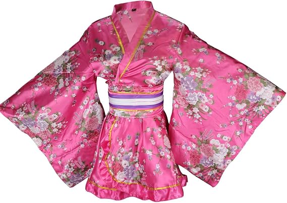 Women's Japanese Kimono Robe Anime Cosplay Costume Dance Yukata Silk Bathrobe Fancy Dress