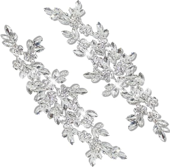 PEARLY JUN Rhinestone Applique Crystal Applique Hand Sewing, Flower Glass Alloy Rhinestone Patch for Craft Projects DIY Wedding Clothes Shoes Hats
