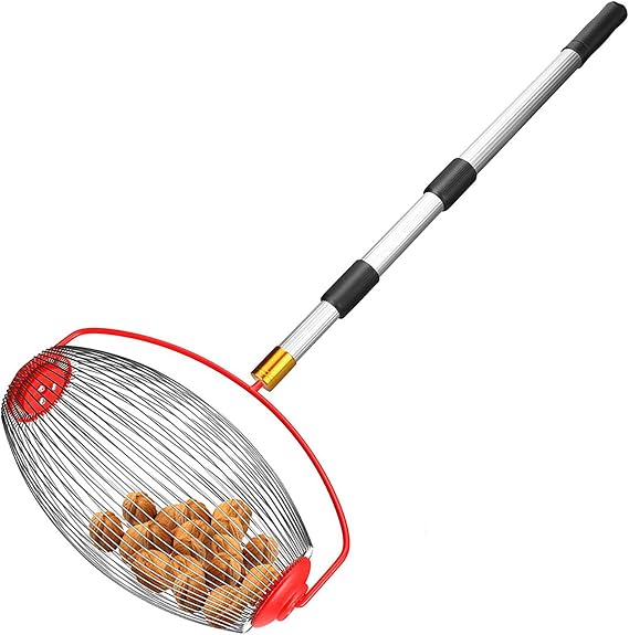 Nut Gatherer Roller, Nuts Collector Tool, Nut Harvester Ball Picker, with Storage Bag, Stainless Steel Ball, Aluminum Pole Extendable, for Walnuts, Acorns, Golf Balls