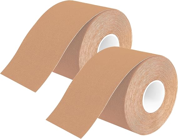 Kinesiology Tape Uncut | 2 Beige Rolls of Athletic Sports Tape | 16ft Length and 2'' Width per Roll | Waterproof Skin-Friendly Elastic | Ideal for Sports | axion