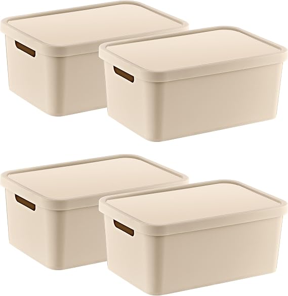 Smartware Set of 4 Stafi Multi-Purpose Lid Box Latte 4.5 LT - LATTE, Multi-Purpose Lid Box, For Home-Office-Warehouse, Lid Storage Box
