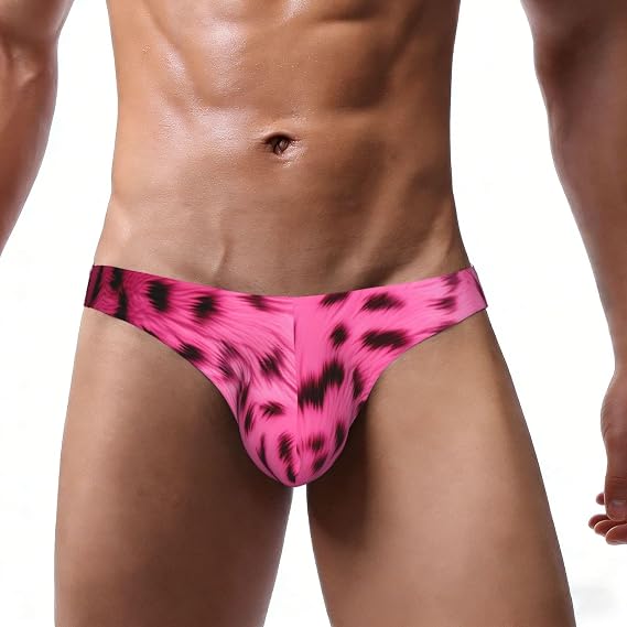 Sexy men's bikini briefs, Furry Zebra Leopard printed beach sports swim shorts, elastic and comfortable