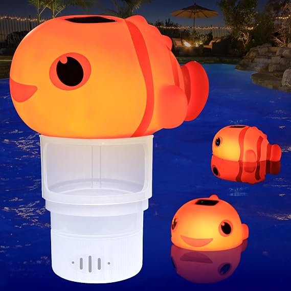 Solar Pool Chlorine Floater, Chlorines Floater with Light, Glow in Dark Chlorines Tablet Floater, Orange, 9 Inch