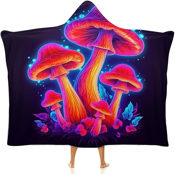 Wearable Blanket Hoodie Mushroom, Multi-size Hooded Blanket, Gift for Mom Women Wife Girlfriend Men Adults Teens, Warm Cozy Wearable Blanket with Hood-C2-M