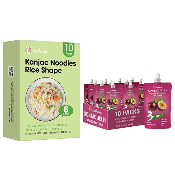 Hethstia Konjac Rice, Shirataki Rice, Konjac Jelly Drinkable, 20 Packs, Keto, Vegan, Gluten-Free, Sugar-Free, Low Calorie, Low Carb, Ready-to-Eat, Healthy Food & Holiday Gifts
