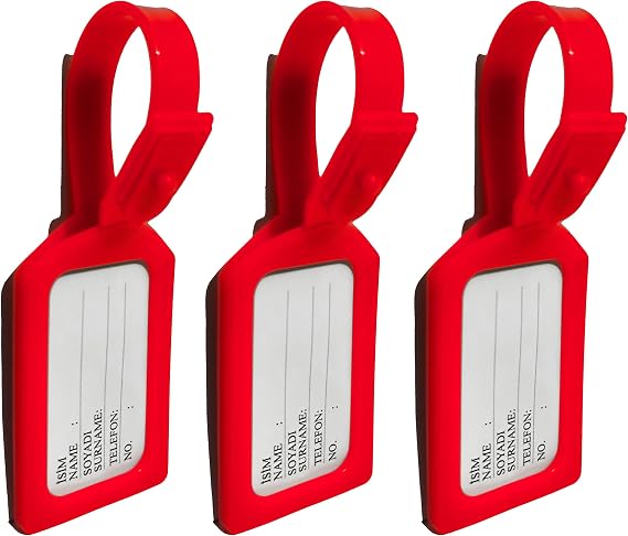 Valiz Etiketi, Valiz isimliği, 3 Adet Plastik Bavul İsimlik, Seyahat Bavul Bagaj El Çantası İsimliği, Su Geçirmez, Çanta Aksesuarı, Çanta İçin İsimlik (Kırmızı)