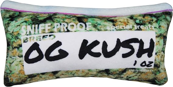 Impressed.co Bag-O-Weed OG Kush Ounce of Weed Parody Zip Bag - Heavy Duty Plush Dog Toy with Squeaker- Funny Print Pet Chew Toy - Stoner Gift for Small Medium and Large Dogs