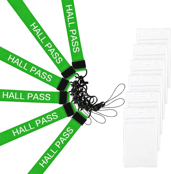 6 Pack Hall Pass Lanyards With ID Badge Holder Card Passes