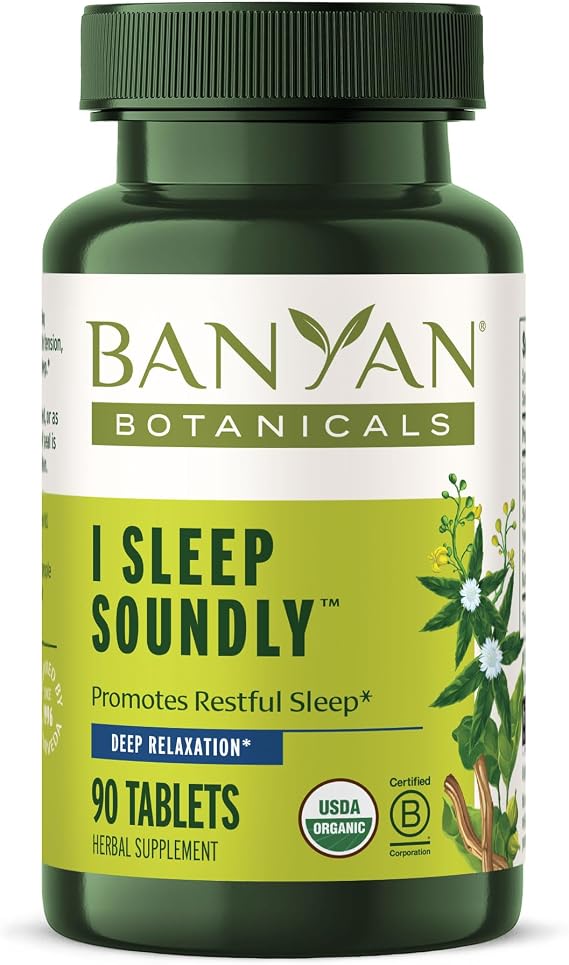 Banyan Botanicals I Sleep SoundlyOrganic Deep Sleep Supplement Natural Melatonin-Free Sleep Aid for Relaxation & Nighttime Tensionwith Ashwagandha,Valerian & Chamomile-90 Tablets-USDA Organic