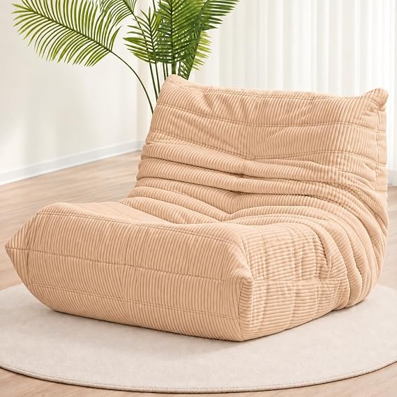 N&V Fireside Chair, Mid Century Armless Floor Sofa, Soft Premium Corduroy Floor Lounge Chair, Foam Sofa Accent Chair for Living Room Bedroom and Office (Beige)