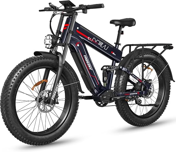 FREESKY Dual Battery Electric Bike for Adults, 48V 45AH 200 Miles Long Range E Bike, 4500W Motor 40MPH+, 26" Fat Tire Fast Mountain EBike, Full Suspension & Hydraulic Brakes, UL 2849 Certified by TUV