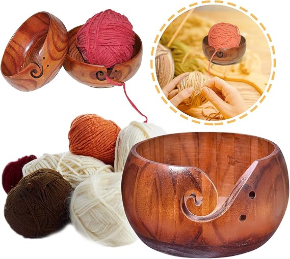 TEMU-SC Wooden Yarn Bowl for Crocheting, Crochet Bowls for Yarn, Knitting Bowl(Without Cover)(Retro Style)(15 * 8cm)