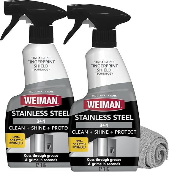 Weiman Stainless Steel Cleaner & Polish Kit, 2 Pack with Microfiber Cloth
