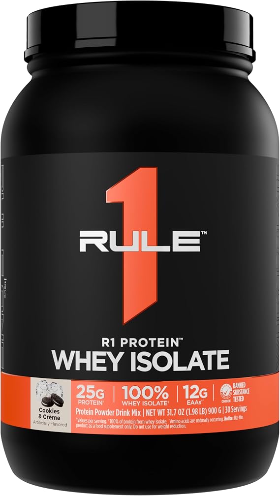Rule 1 Proteins R1 Protein Whey Isolate, Cookies & Creme, 30 Servings | 25g of Protein from Whey Isolates and Hydrolysate isolates for Workout Recovery and anytime use