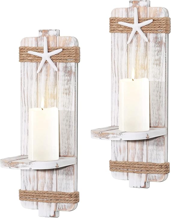Disdressed Starfish Wall Candle Sconces (Set of 2) Beach Decor