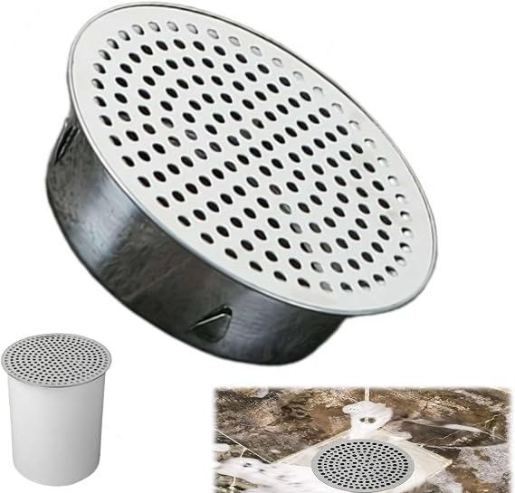 Steel Round Floor Drain Cover - 7.9in Stainless Steel Anti-Blocking Grate Cap, Snap-in Drain Filter for 2", 3", 5.1", 7", 8" Drains (125 Holes)