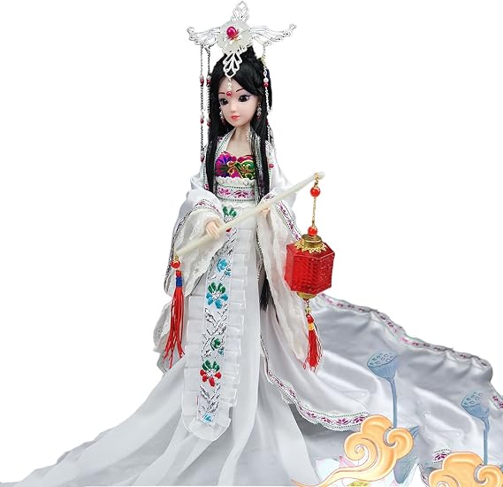 Chinese Doll - Oriental Decoration, 12 Inch, Realistic Eyes, Indoor Doll with Bracket, Shoes, Headdress, Ages 15+