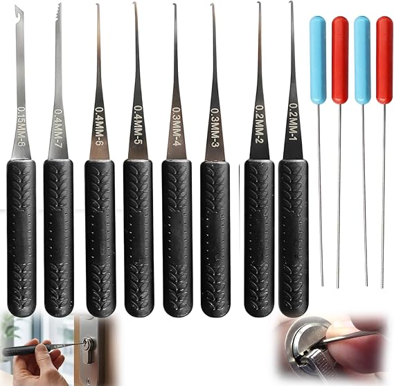 Broken Key Extractor Tool and Lock Picking Kit, 12-Piece Professional Locksmith Tools for Emergency Lock Repair and Automotive Key Removal, Portable Keys Extractor Set