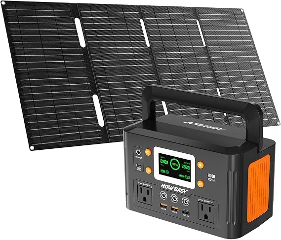 HOWEASY Portable Power Station 260W,Foldable 60W Solar Panel
