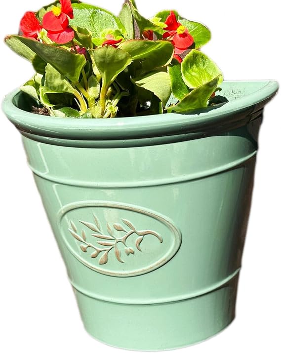 Darthome 1x Glossy Wall Planter 23cm Ceramic Effect Plastic Semi Circular Garden Pot Decor (1)