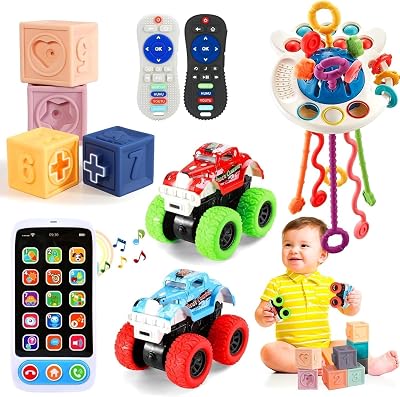Montessori Baby Toy Set, 5-in-1, 24pcs, 6m-3yrs, Stacking, Teething, Sensory, Building Blocks, Monster Truck, BPA-Free, Easy Clean, Travel Bag