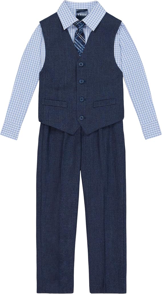 IZOD Boys' 4-piece Formal Dress Up Suit Set, Vest, Pants, Collared Shirt, and Tie