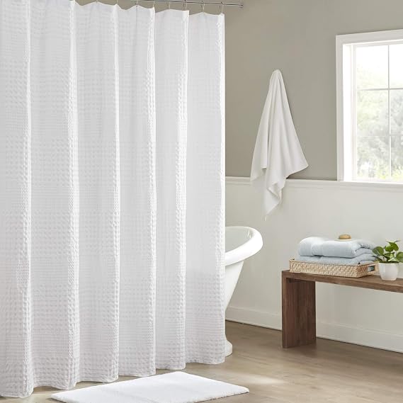 Madison Park Arlo Shower Curtain for Bathroom, 72 x 72, White