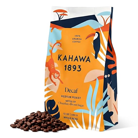 Kahawa 1893 Whole Bean Coffee Medium Roast Decaf Blend 12 Oz