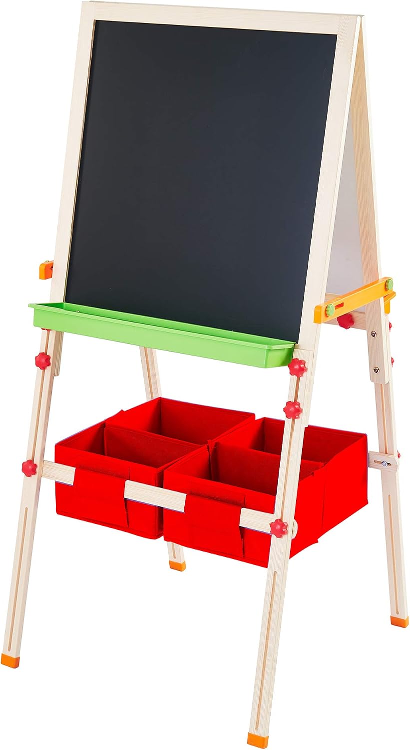 Kids Easel Chalkboard Blackboard Whiteboard Adjust Height Teamson Kids TK-FB028R