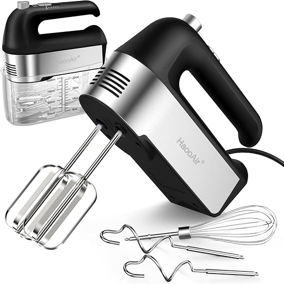 450W Electric Hand Mixer, 5 Speed Handheld Mixer with Scale Cup Storage Case, 5* Stainless Steel Accessories, Turbo Boost, Eject Button, Kitchen Mixer Food Mixer for Baking, Black