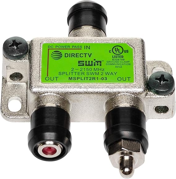 SatelliteSale Directv [mrv] SWM 2 Way Splitter 2-2150 Mhz 1 Port Power Passing Weather Se [msplit2]