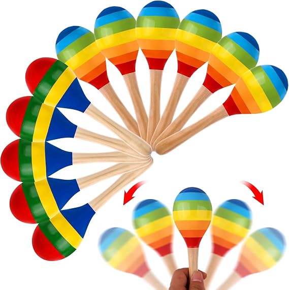 24 Pcs Maracas Hand Percussion Rattles 7.87 Inch Wooden Rumba Shaker Maracas for Adults Kids Maracas Musical Instrument Mexican Fiesta Wood Maracas(Mexican Color & Rainbow)
