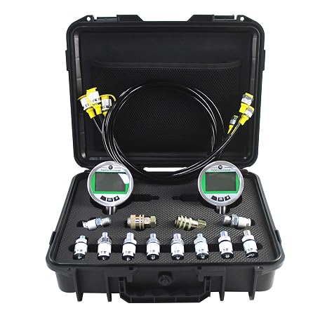 Digital Pressure Gauge Kit with Test Hoses Couplings, Hydraulic Gas Water Pressure Test Kit with Backlight Set (2 70MPA 3 Hoses 12 Couplings)