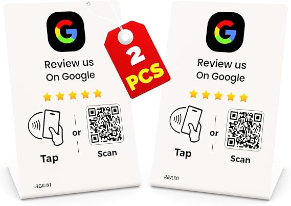 Google Review Stand (2 PCS) -Boost Google Reviews w/Reusable Google Review Tap Card Stand & QR Code Stand- No App No Subscription - Compatible with iPhone & Android - Grow with Google Reviews
